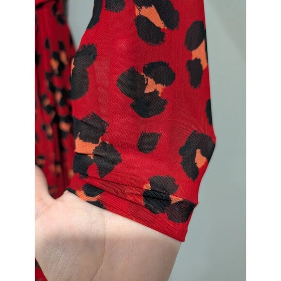 Cabi Siren Wrap Dress Womens Sz M Red Black Leopard Print Layered Business - Picture 7 of 16